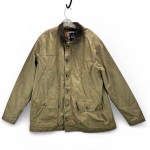 Old Navy Plaid Lined Barn Jacket Tan Cotton Chore Coat Corduroy Collar XXL